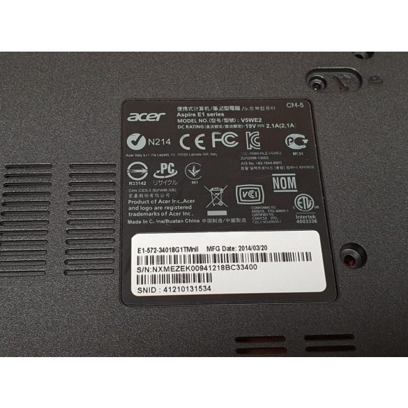 Acer Aspire E1-510, E1-530, E1-532, E1-532G, E1-570, E1-572, E1- 572G alsó burkolat (használt)