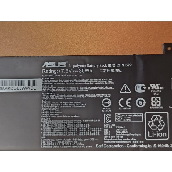 OEM gyári akku ASUS D553M F453 F453MA F553M P553 P553MA X453 X453MA X553 X553M X553B X553MA X403M X503M / 7,6V 30Wh (B21N1329)