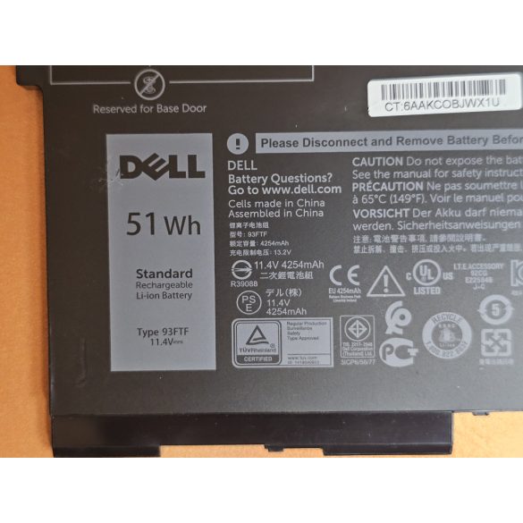 OEM gyári akku Dell Latitude  5280, 5290, 5480, 5490, 5580, 5590 / 11,4V, 51Wh (93FTF)