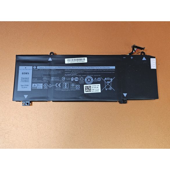 OEM gyári akku Dell ALIENWARE M15 ,M17 R1, P82F, P40E, P79F, P37E, Inspiron G5 5590, G7 7590, G7 7790  / 15,2V 60WH (1F22N)