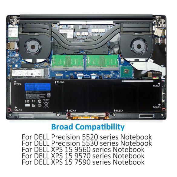 OEM packaged battery Dell XPS 15 7590 9560 9570, Dell Precision 15 5520 5530 (6GTPY) 11,4V 8300mAh