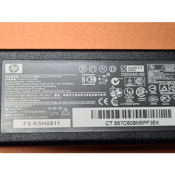 Gyári laptop töltő HP 65W / 18.5V 3.5A / 7.4mm-5.0mm