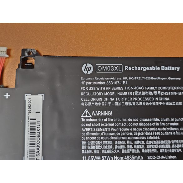 OEM gyári akku Elitebook X360 1030 G2, OM03XL / 11,55V 57Wh 