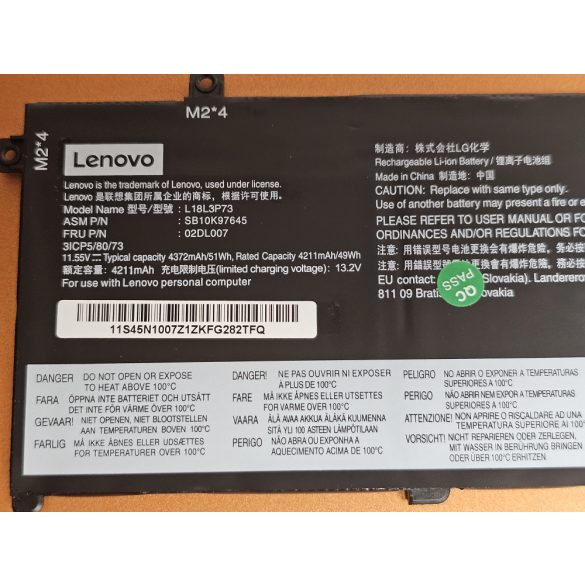 OEM gyári akku Lenovo ThinkPad T490 T495 P43S P14s 1st Gen, T14 1st Gen / 11,55V 51Wh  L18L3P73