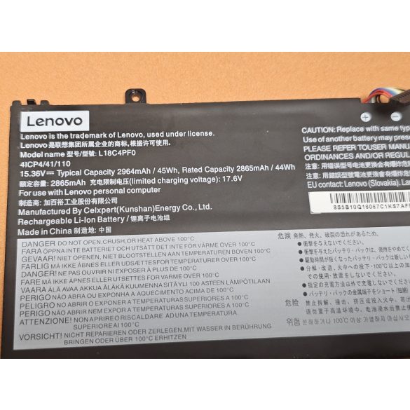 OEM gyári akku Lenovo ThinkBook 13S-IWL, 13S-IML, 14S-IWL  / 10,8V 5200mAh (L18M4PF0)