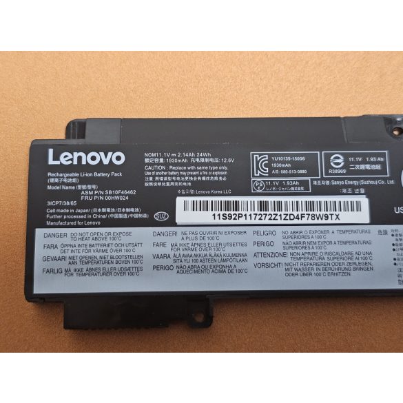 OEM gyári akku Lenovo ThinkPad T460s, T470s / 11,4V 1930Ah (00HW024)