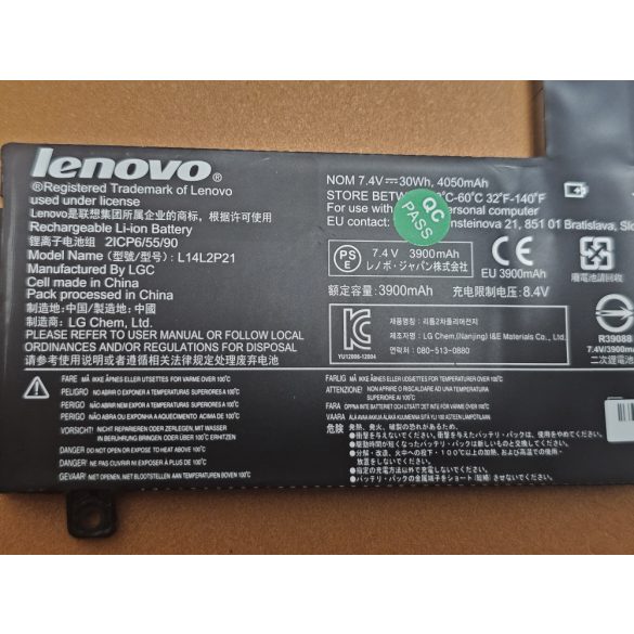 OEM gyári akku Lenovo Yoga 500-14IBD 500-14ISK 500-15IBD 500-15ISK L14M3P21 / 11.1V 4050mAh
