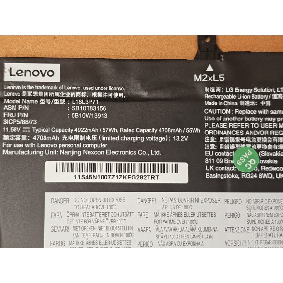 OEM gyári akku Lenovo ThinkPad T590, P53S, ThinkPad T15 Gen 1, T15 Gen 2, P15s Gen 1, P15s Gen 2 / 55Wh (L18M3P71)