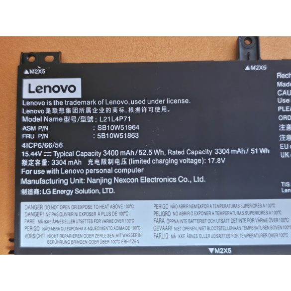 OEM gyári akku Lenovo ThinkPad T14 Gen 3, P14s Gen 3, ThinkPad T14 Gen 4, P14s Gen 4 / 52,5Wh (L21D4P71)