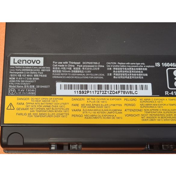 OEM gyári akku Lenovo Thinkpad P50, P51, P52, 00NY490, SB10H45077 / 11,4V 90Wh