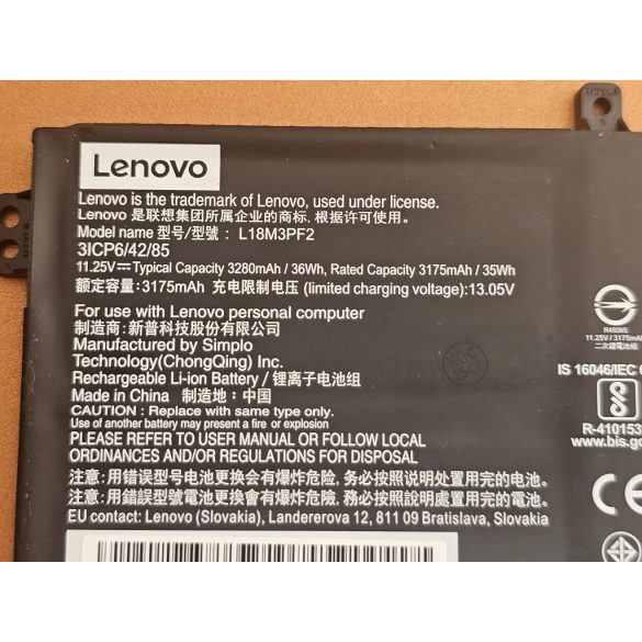 OEM gyári akku L18M3PF2 - Lenovo Ideapad L340-15IWL, L340-17API, L340-17IWL / 36Wh