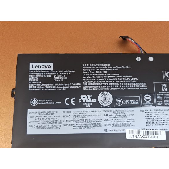 OEM gyári akku L18M3P72 - Lenovo Thinkpad X390 Yoga, ThinkPad X13 Yoga 1st Gen / 11,52V 50Wh