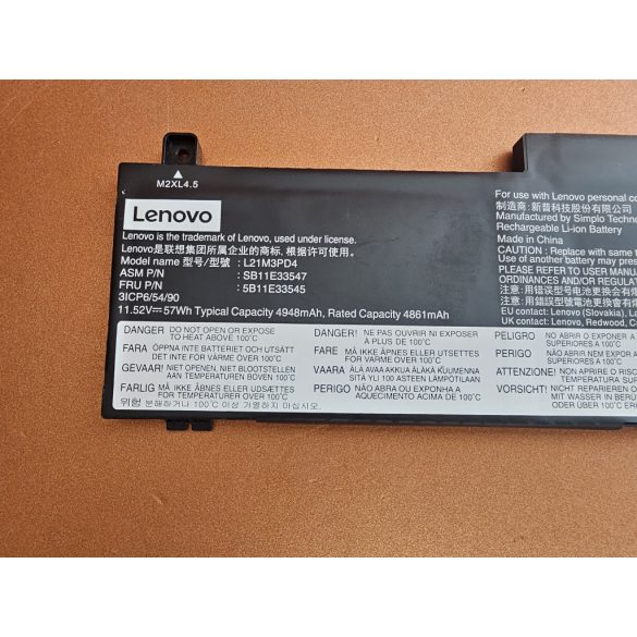 OEM gyári akku L21M3PD4 - Lenovo ThinkPad T14 Gen 2 / 11.52V 57WH