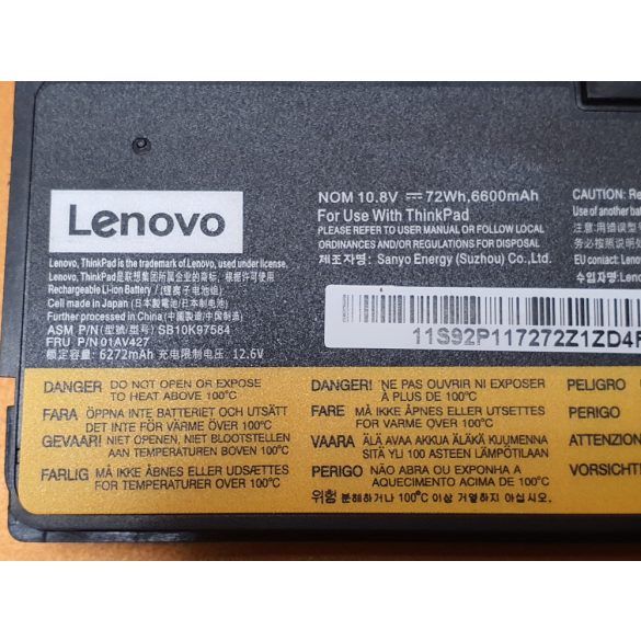 OEM gyári akku Lenovo ThinkPad T470, T480, T570, T580, A475, P51S T25 / 10,8V 6600mAh